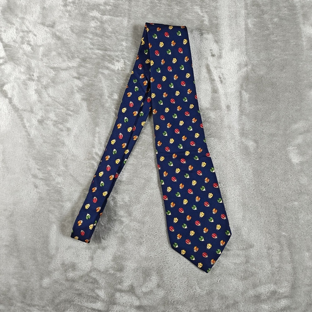 Salvatore Ferragamo Tie Mens Blue Ladybugs Colorful Silk Made In Italy Luxury